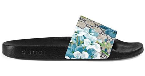 gucci slides blue flower|gucci floral slides outfit.